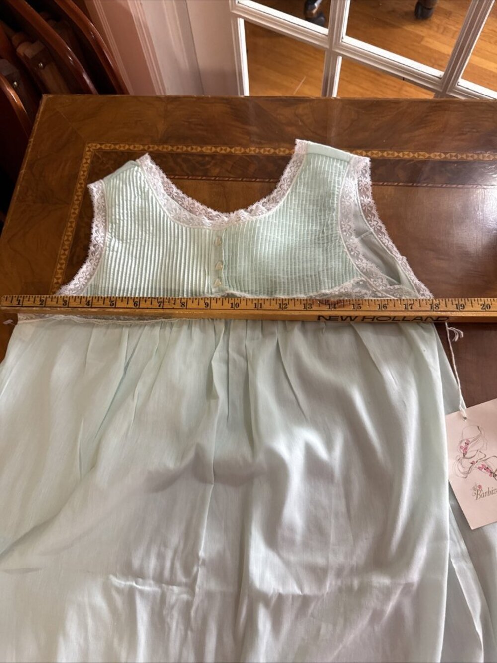 Vintage w/ Tags BARBIZON Nightgown Cotton Lace Pale Green With White Lace Petite - Picture 8 of 9